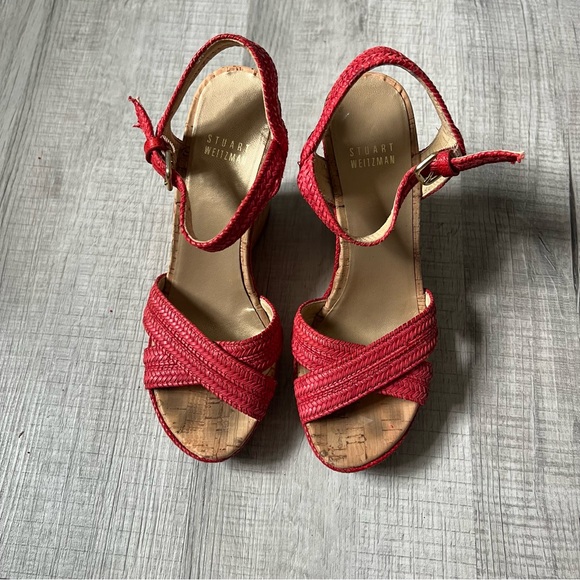 STUART WEITZMAN Minx Espadrille Cork Raffia Red Wedge Sandals 6.5 - Picture 6 of 15